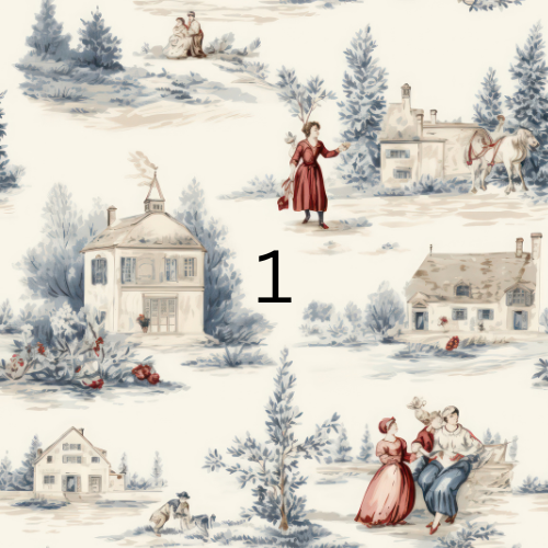 Christmas Card Red & Blue French Toile