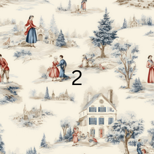 Christmas Card Red & Blue French Toile