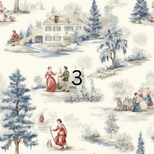 Christmas Card Red & Blue French Toile
