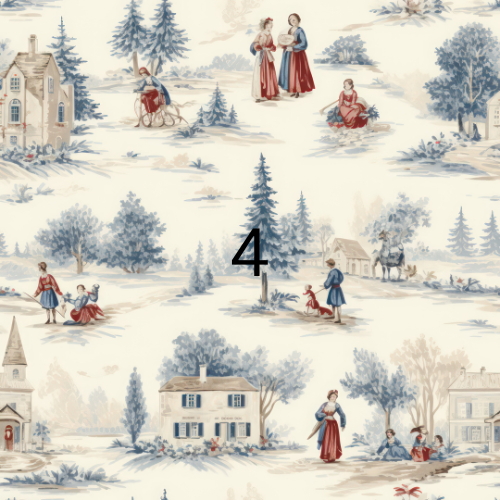Christmas Card Red & Blue French Toile
