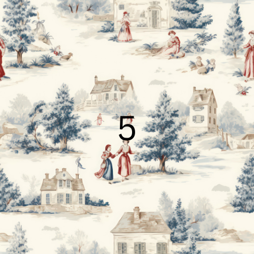 Christmas Card Red & Blue French Toile