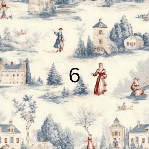 Christmas Card Red & Blue French Toile