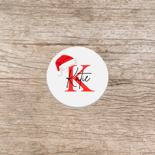Santa Hat Initial & Name Christmas Coaster