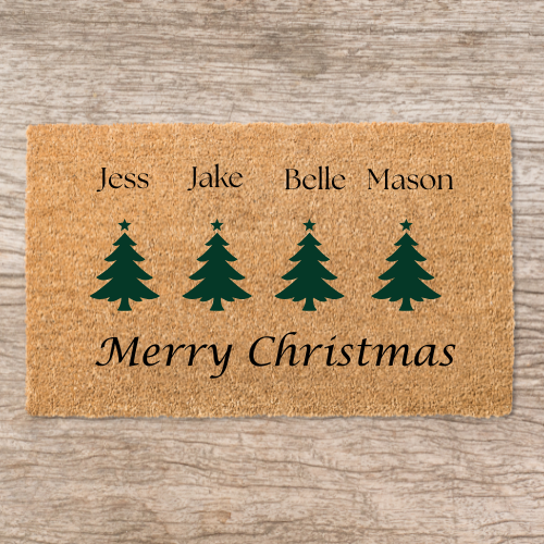 Family Christmas Tree Door Mat