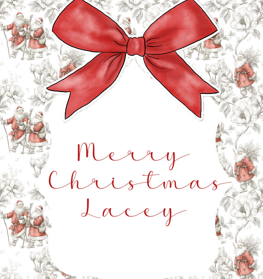 Christmas Card Red Santa & Check Toile